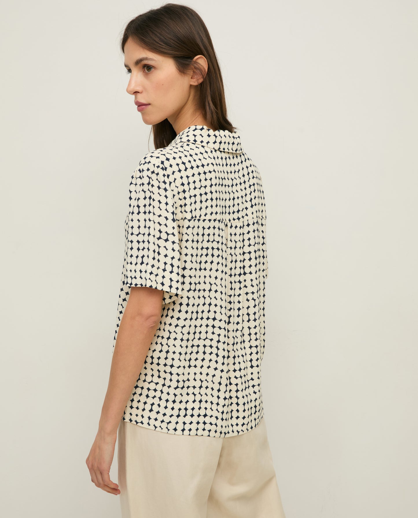 YERSE SS26 Crepe Shirt Navy Dots