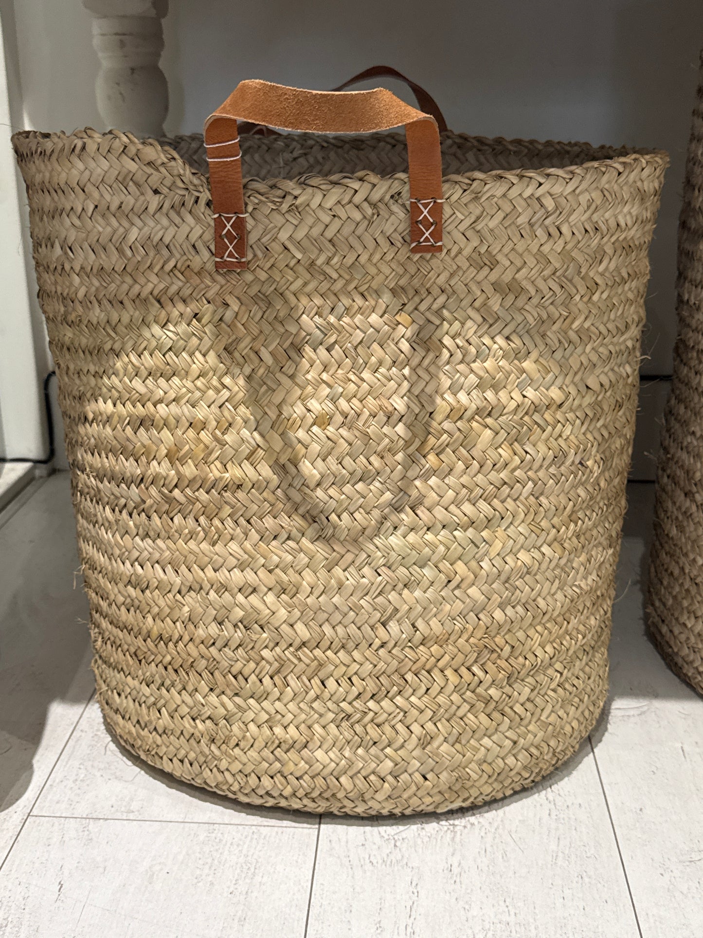 Maroc Basket Tall Palm Storage with Leather Handles