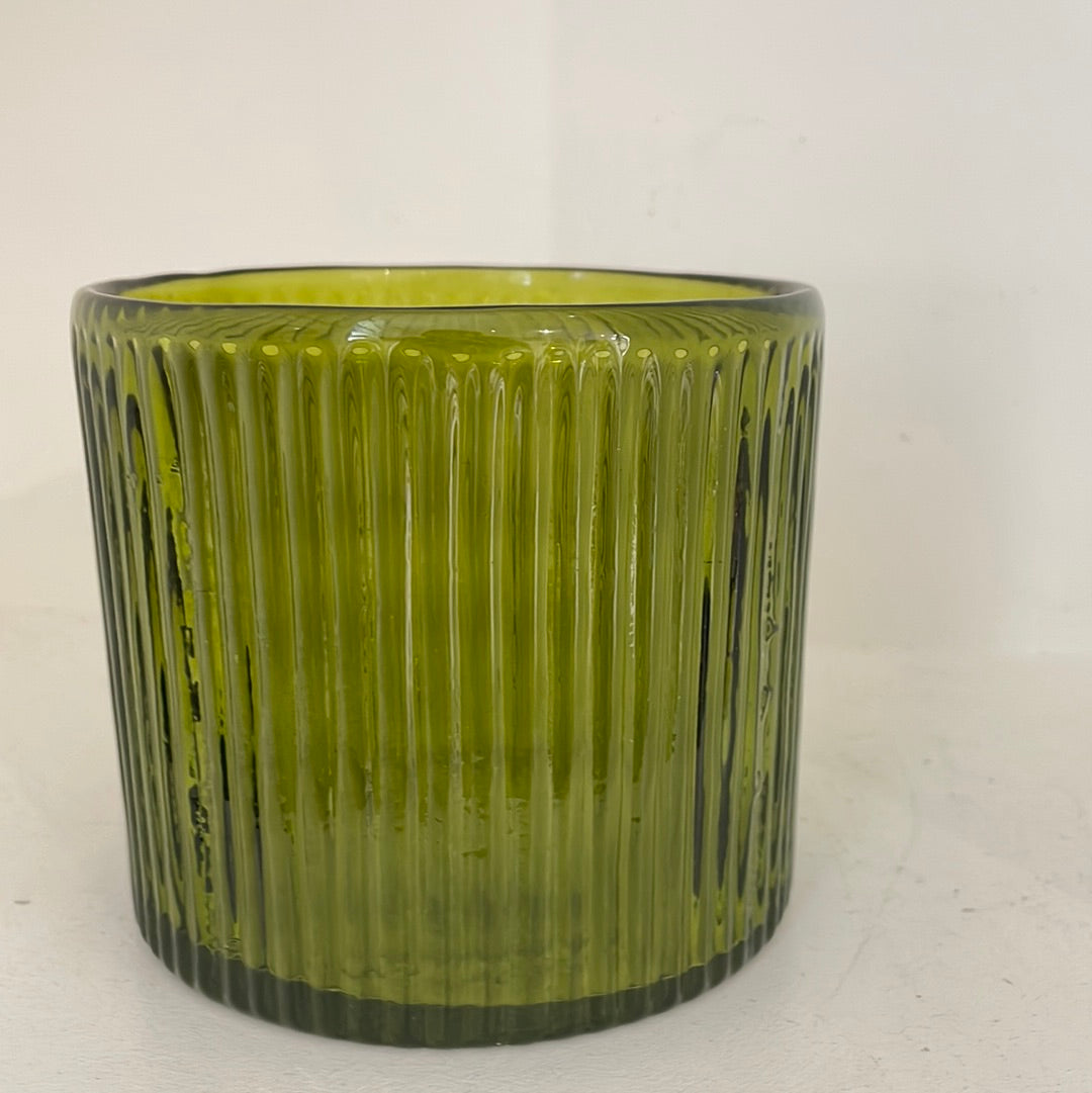 Grand Illusions - Ribbed Green Hurricane Glass