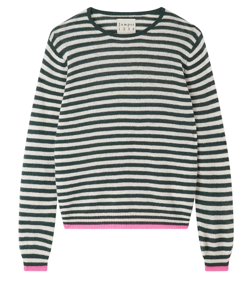 Jumper 1234 tipped little stripe crew- khaki / pink