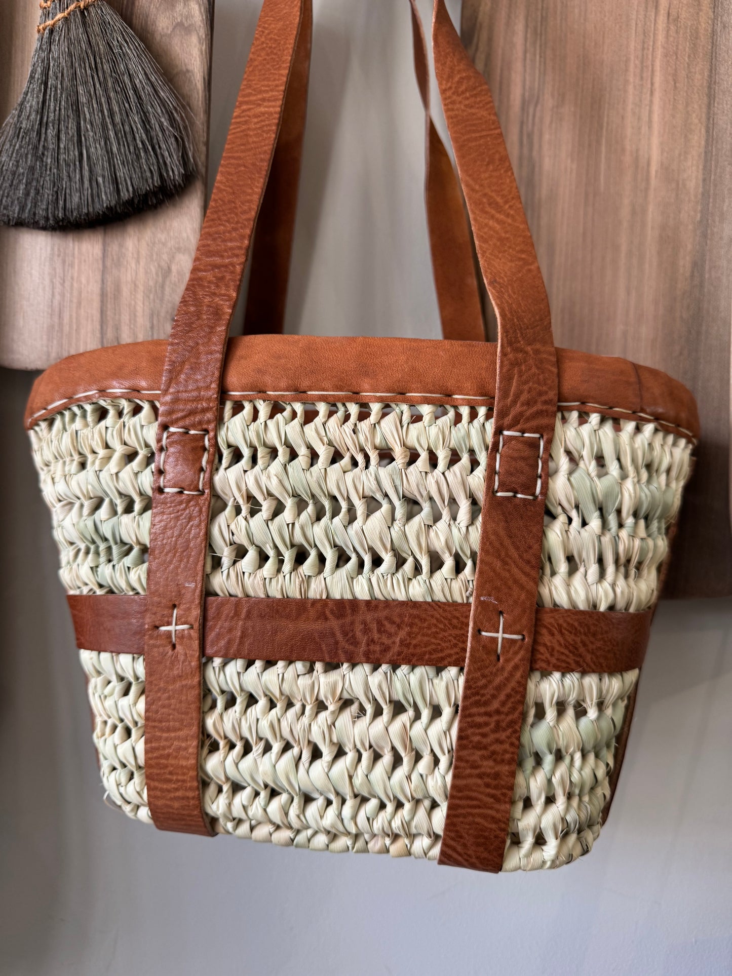 MAROC Leather Cross small basket