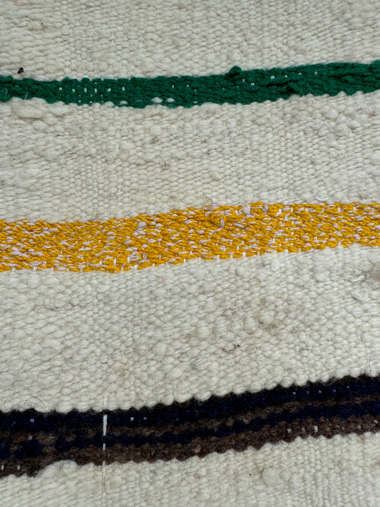 MAROC Vintage Berber Textile CREAM GREEN YELLOW STRIPE RUG