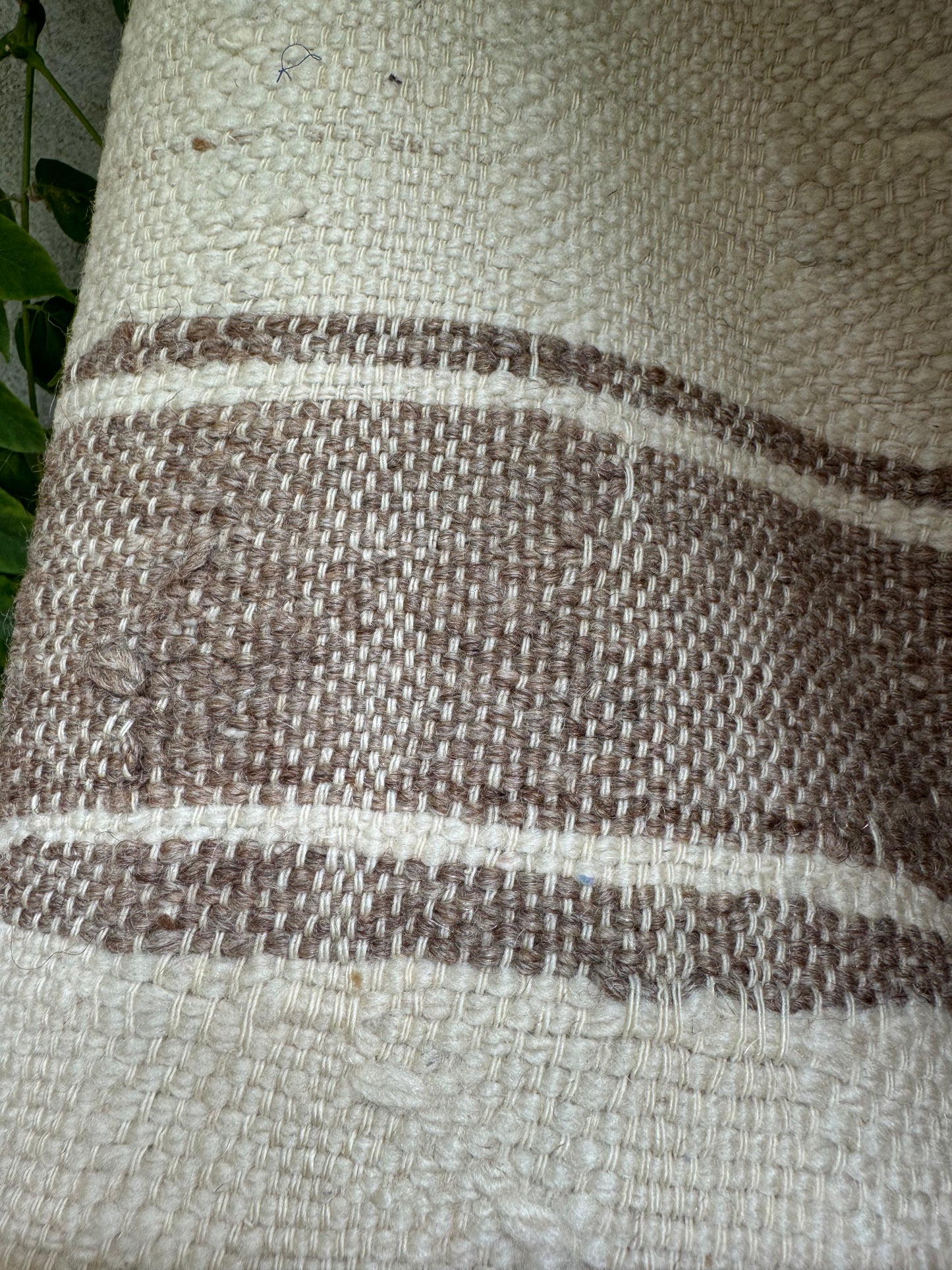 MAROC Vintage Berber Textile CREAM BROWN BRIGHT TASSELS