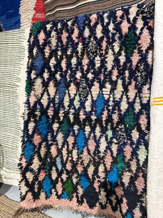 MAROC Vintage Rug Pink Blue Diamonds