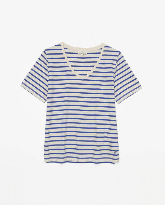 Yerse S25 42006 Organic V-neck striped T-shirt Blue