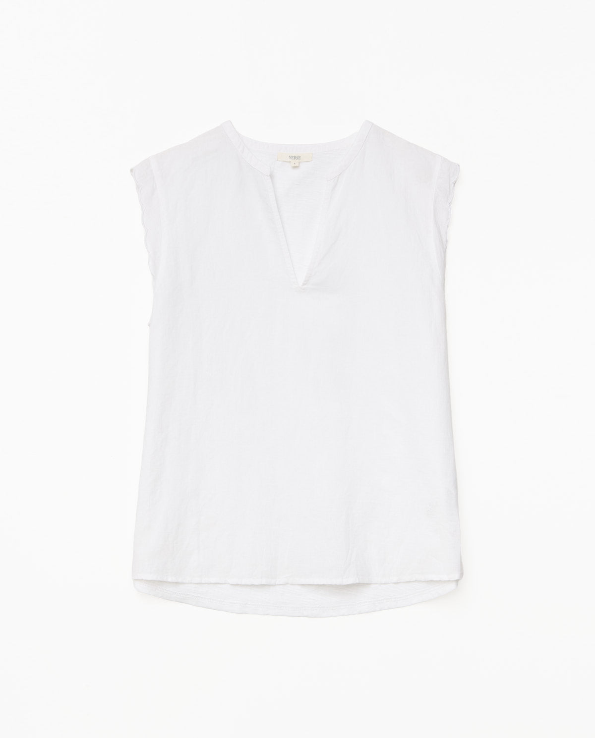 Yerse S25 42218 Linen/Cotton Scallop Edge Cap Sleeve Top Khaki