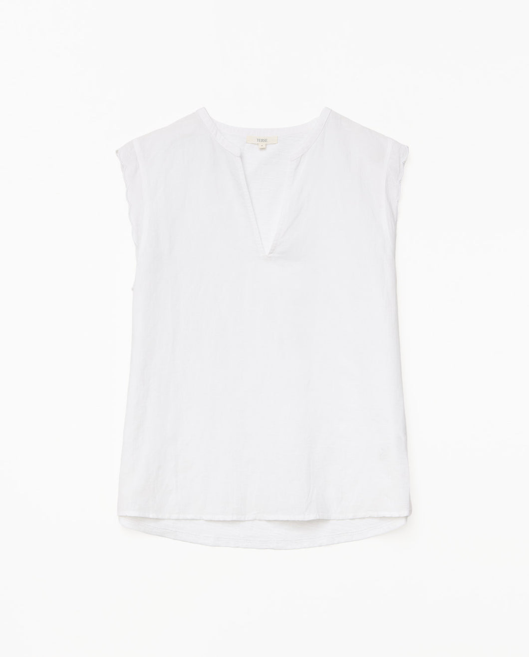 Yerse S25 42218 Linen/Cotton Scallop Edge Cap Sleeve Top Khaki