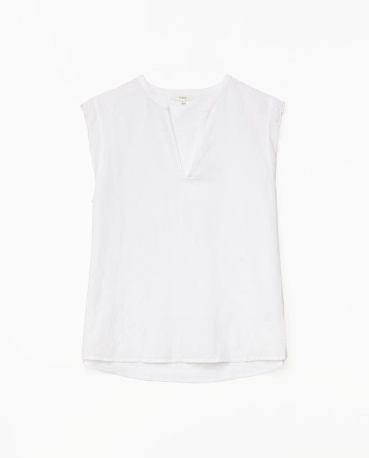 Yerse 42218 Linen/Cotton Scallop Edge Cap Sleeve Top White