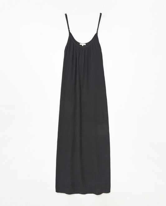 Yerse S25 42275 Double Gauze Cotton Shoe String Strap Sun Dress Black