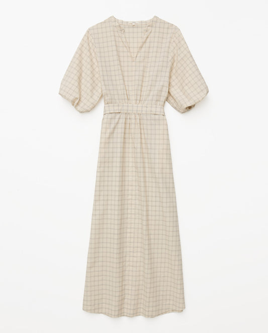 Yerse S25 42819 Short Puffed Sleeve Dress with Belt detail Cream Black check