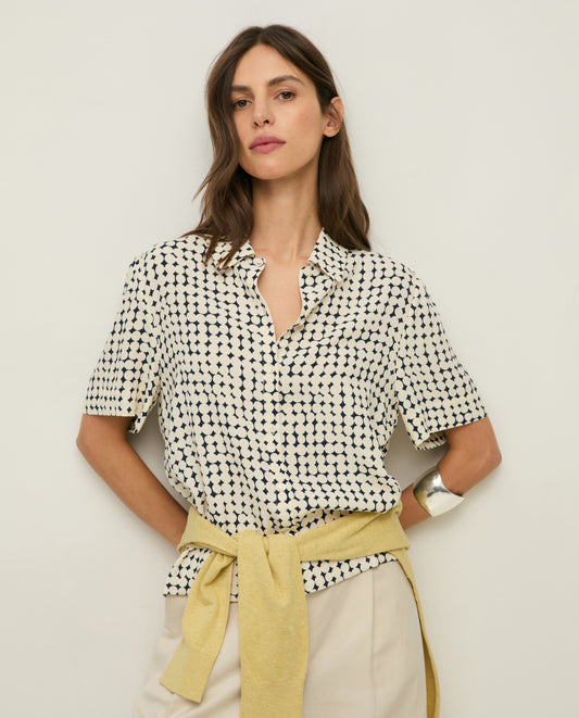 YERSE SS26 Crepe Shirt Navy Dots