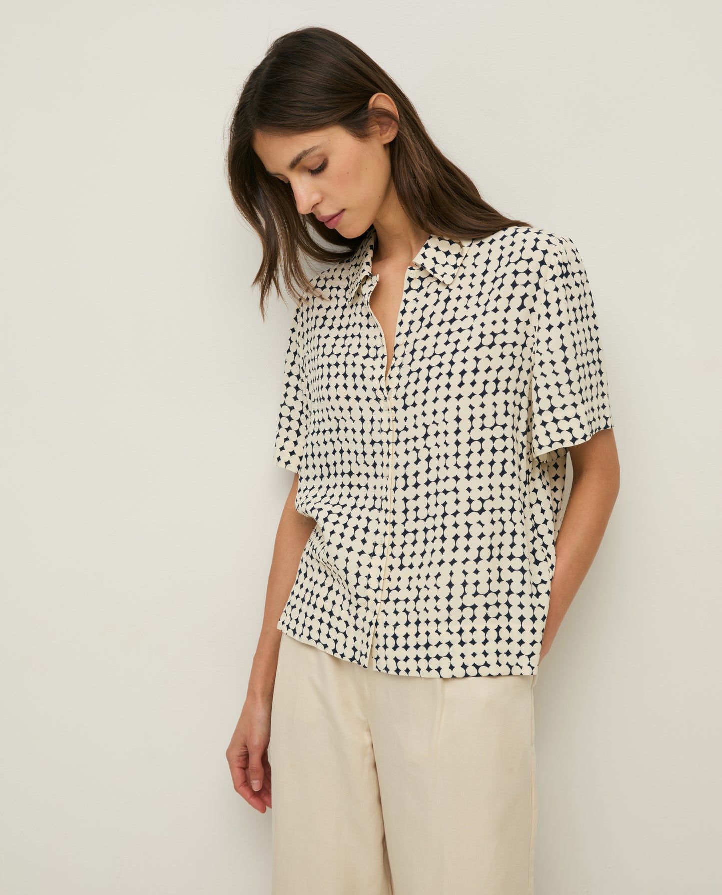 YERSE SS26 Crepe Shirt Navy Dots
