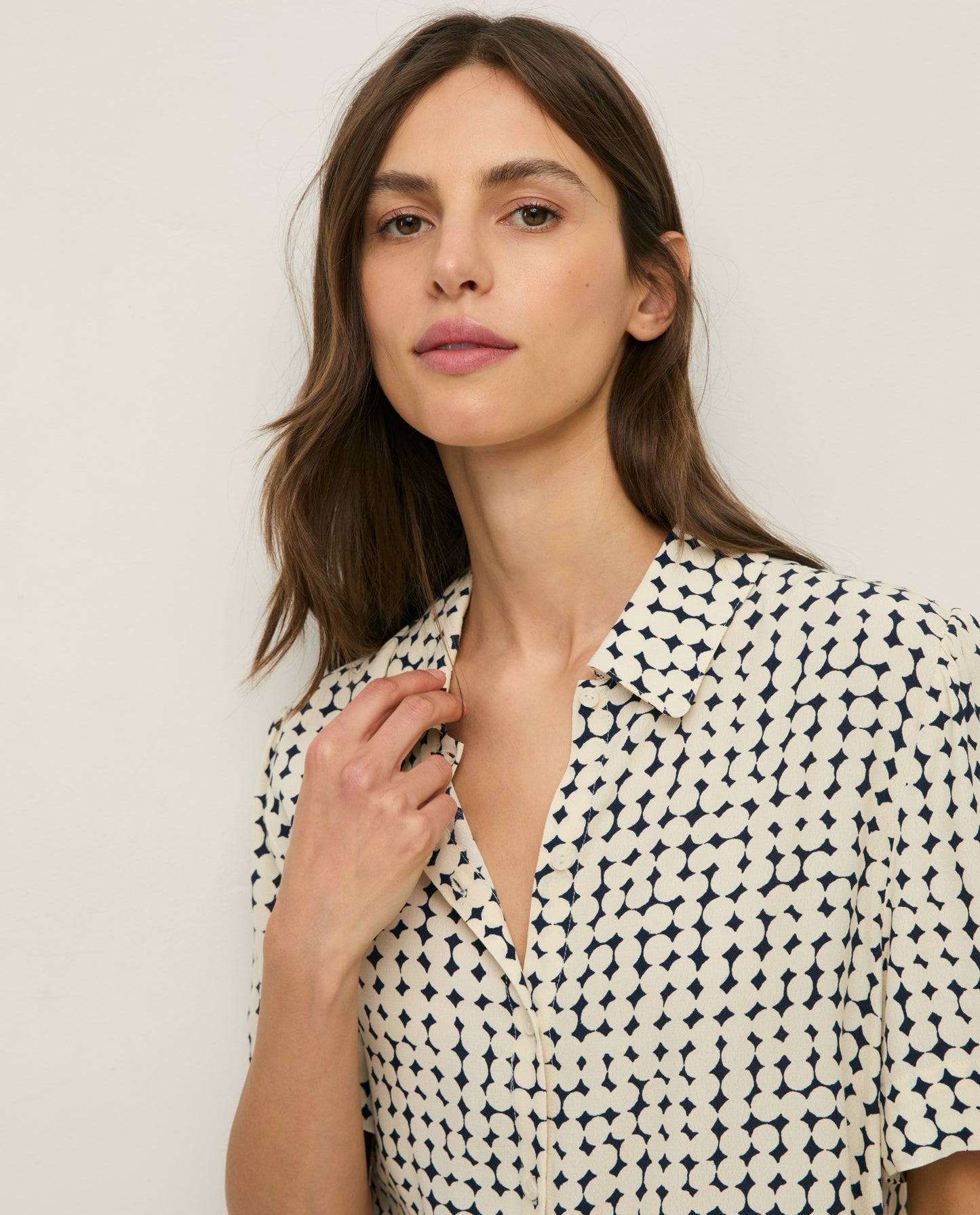 YERSE SS26 Crepe Shirt Navy Dots