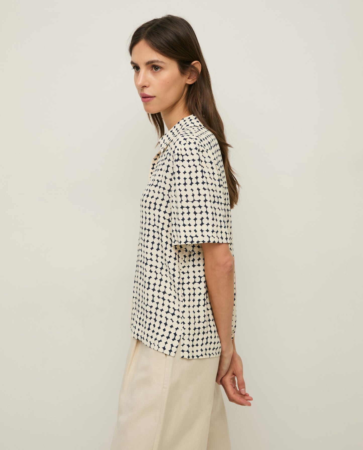 YERSE SS26 Crepe Shirt Navy Dots