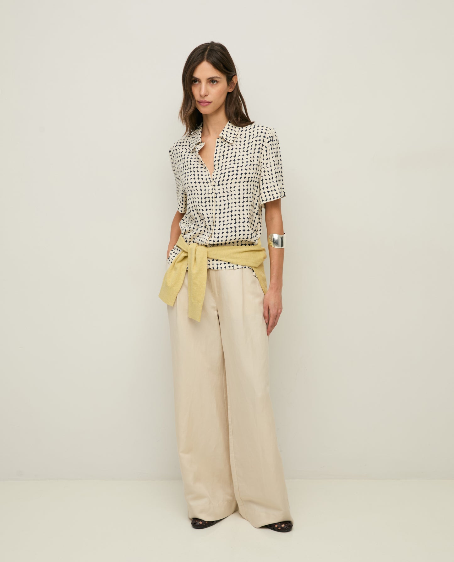 YERSE SS26 Crepe Shirt Navy Dots