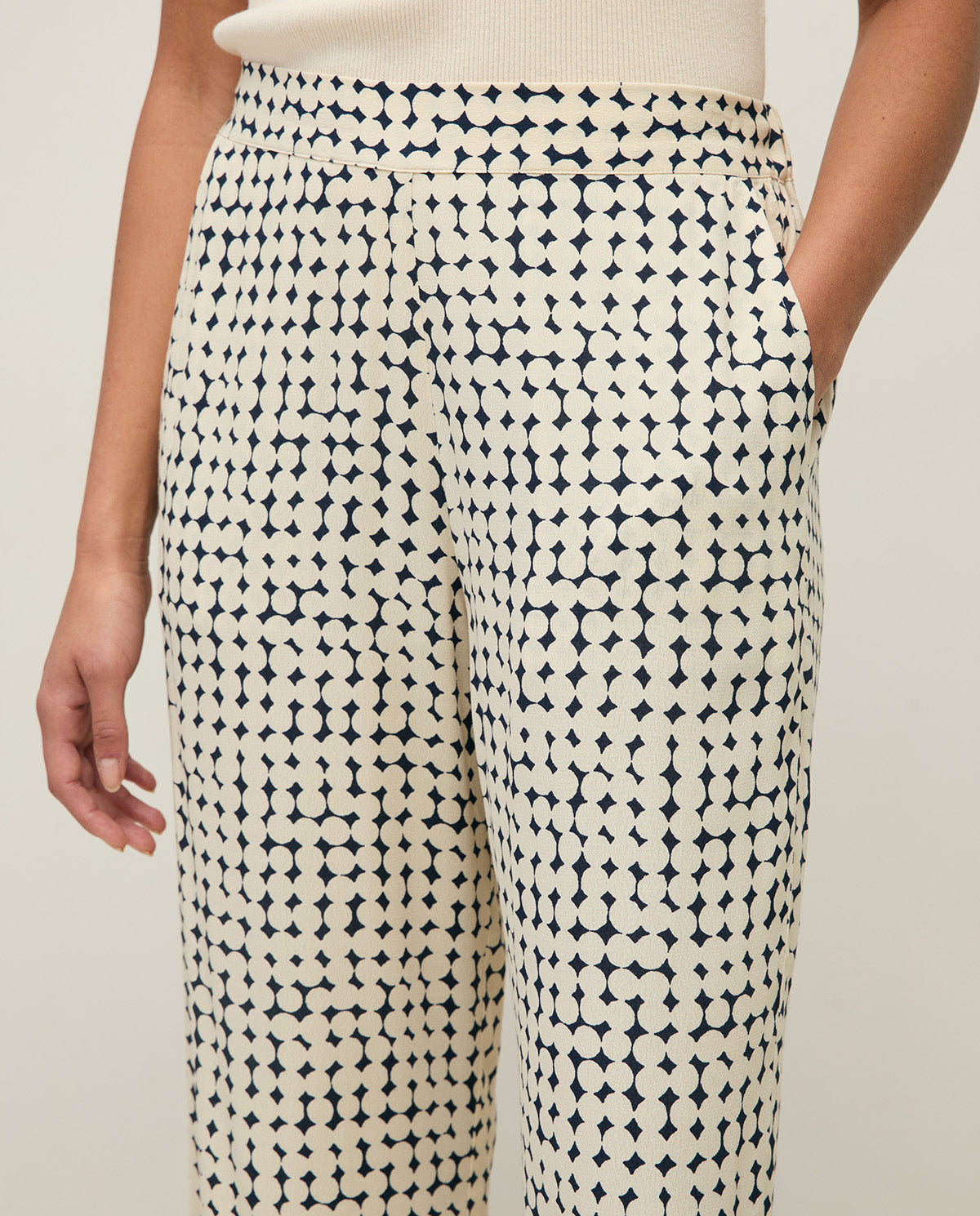 YERSE SS26 Crepe Trousers Navy Dots