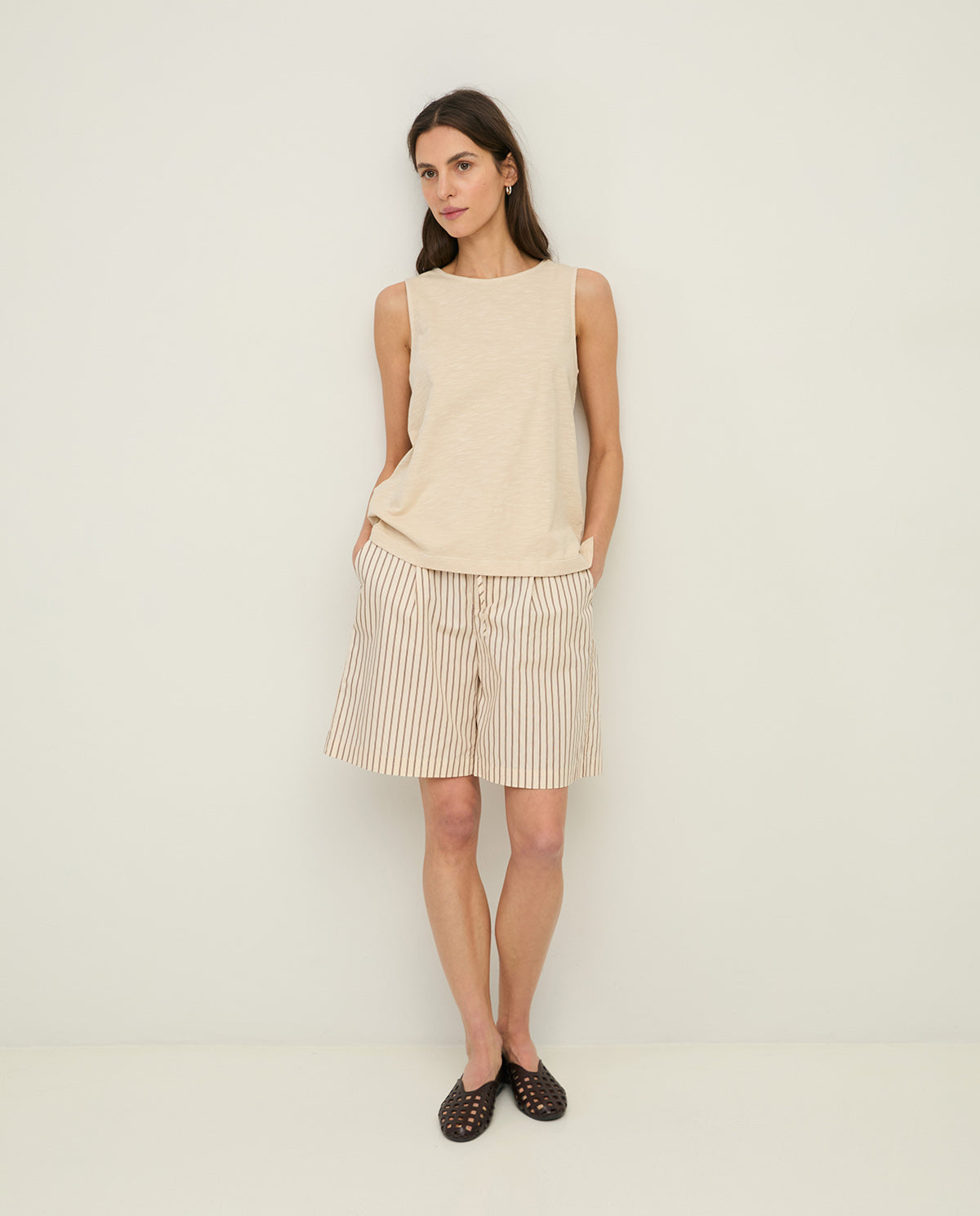 YERSE SS26 Maggie Ecru Stripe Short
