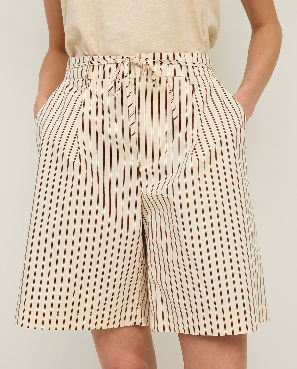YERSE SS26 Maggie Ecru Stripe Short