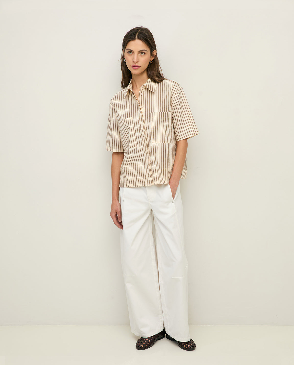 YERSE SS26 Poplin Shirt Ecru Stripes