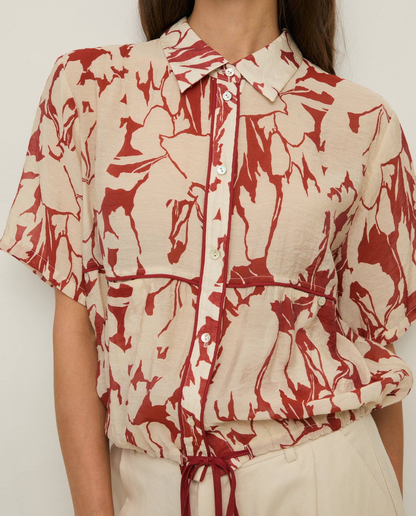 YERSE SS26 printed viscose shirt Dark Red
