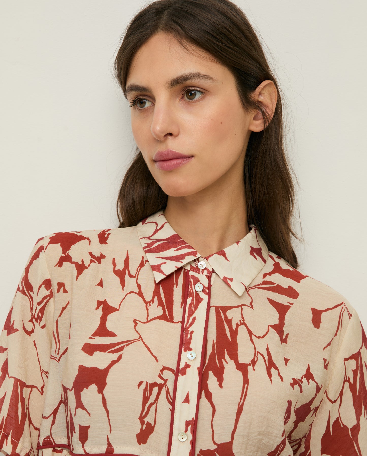 YERSE SS26 printed viscose shirt Dark Red