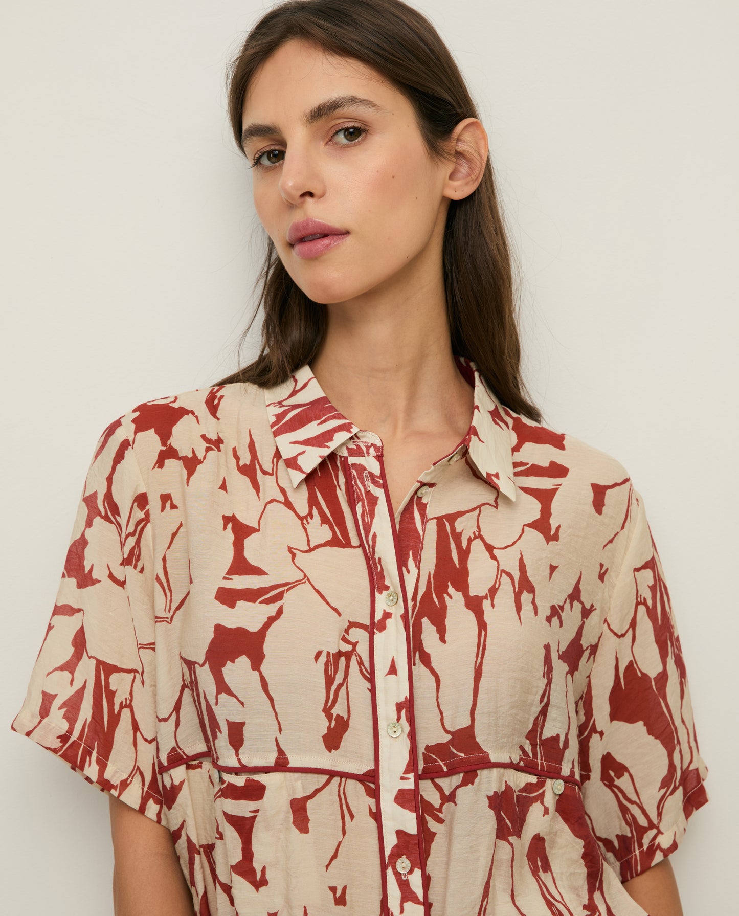 YERSE SS26 printed viscose shirt Dark Red