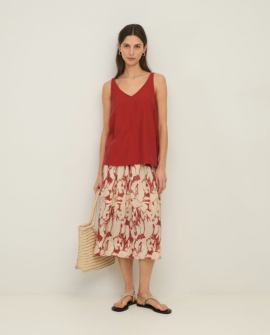 YERSE SS26 printed viscose skirt Dark Red