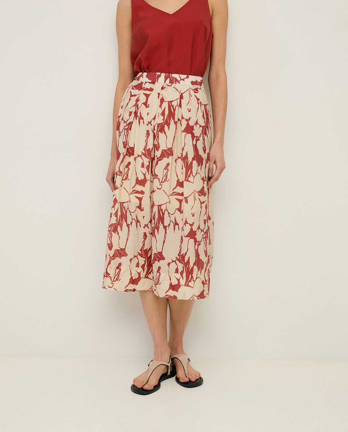 YERSE SS26 printed viscose skirt Dark Red