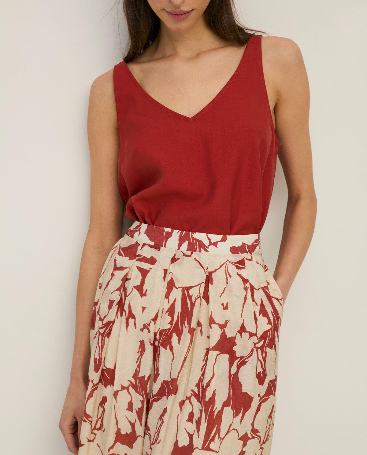 YERSE SS26 printed viscose skirt Dark Red