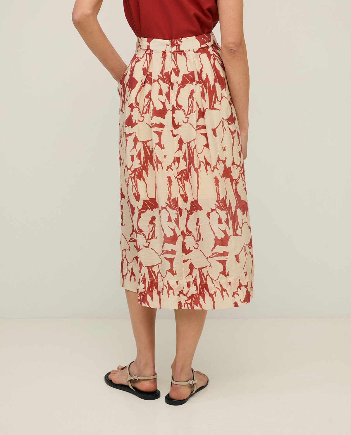YERSE SS26 printed viscose skirt Dark Red