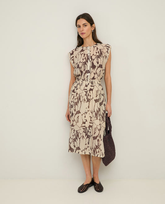 YERSE SS26 Printed Viscose Dress Brown