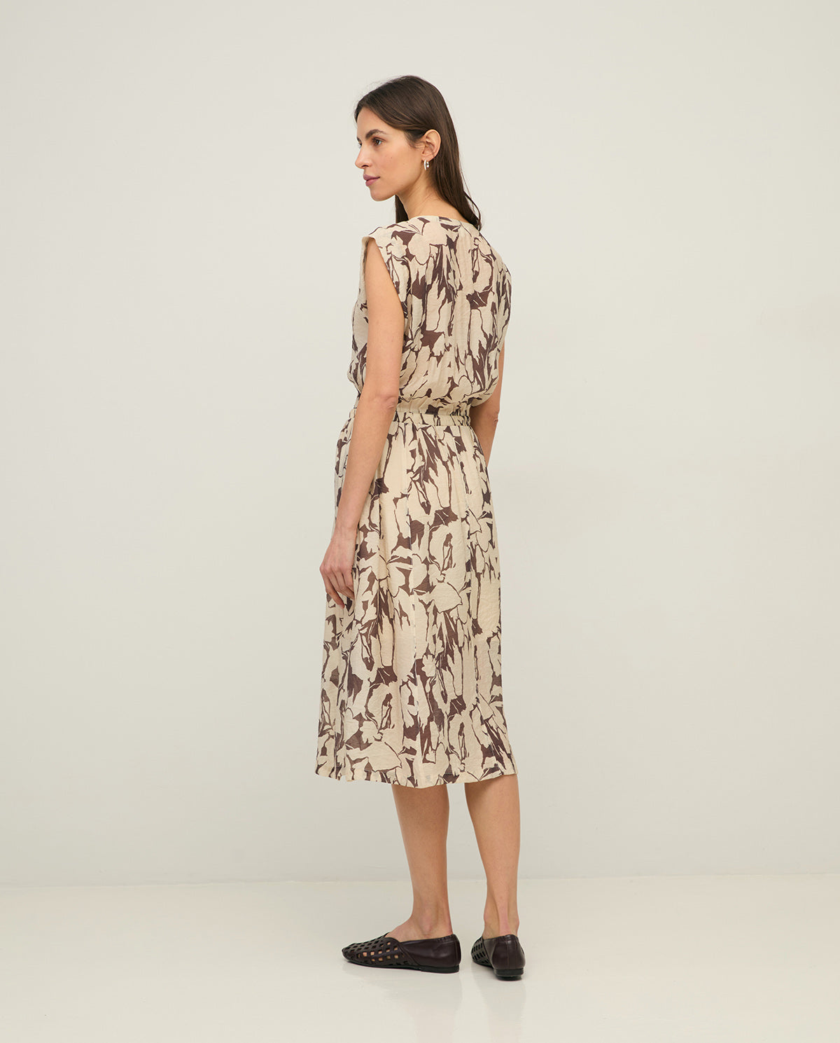 YERSE SS26 Printed Viscose Dress Brown