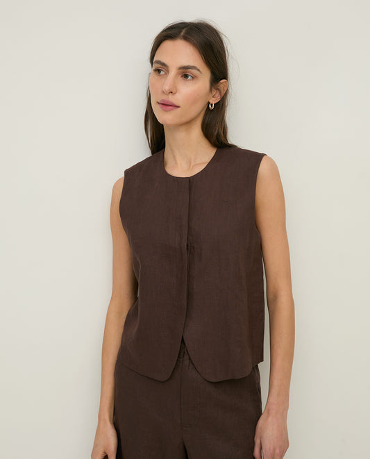 YERSE SS26 Linen Vest / Waistcoat Chocolate