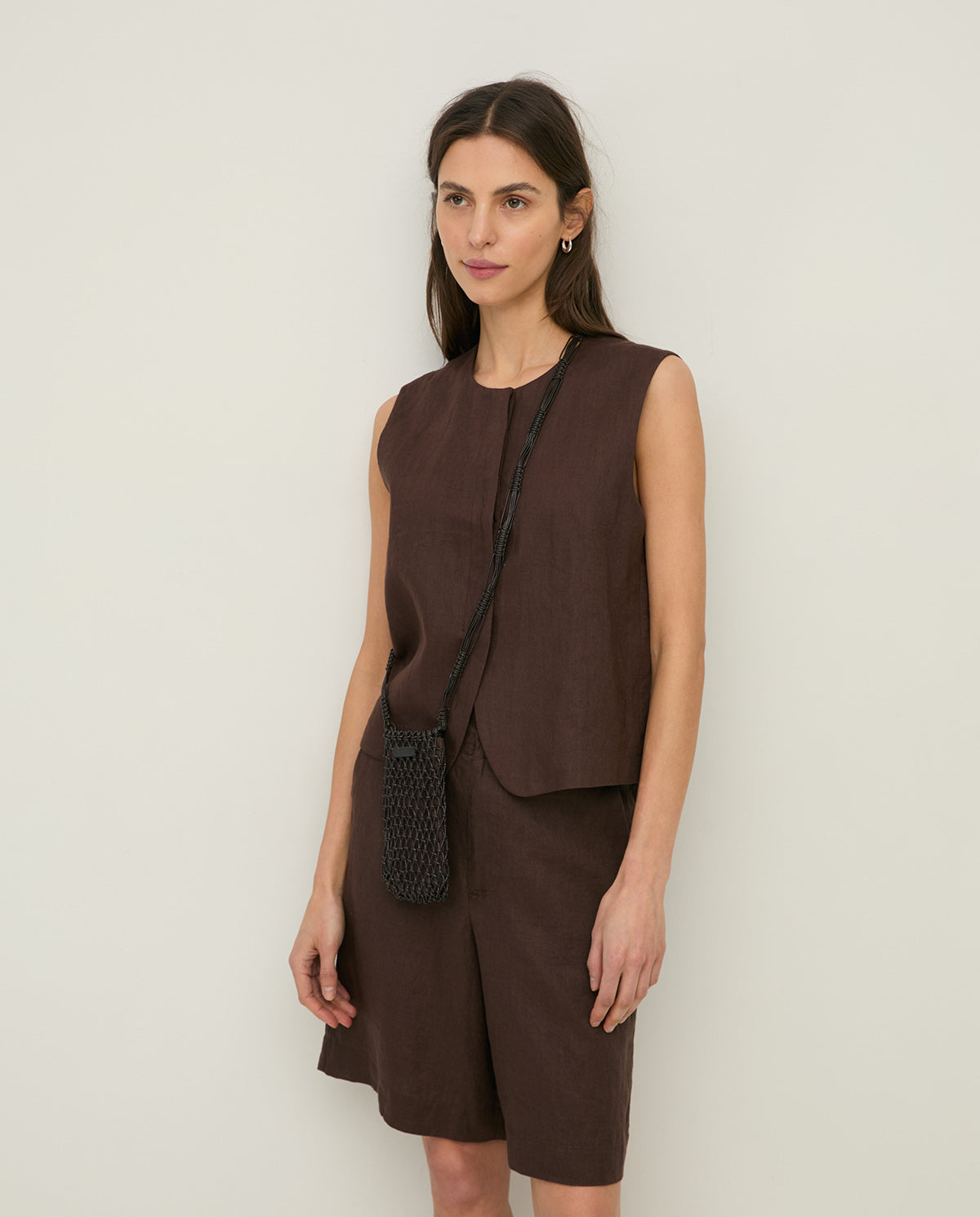 YERSE SS26 Rita Linen Shorts Chocolate