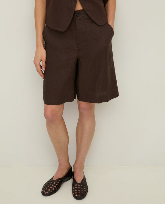 YERSE SS26 Rita Linen Shorts Chocolate