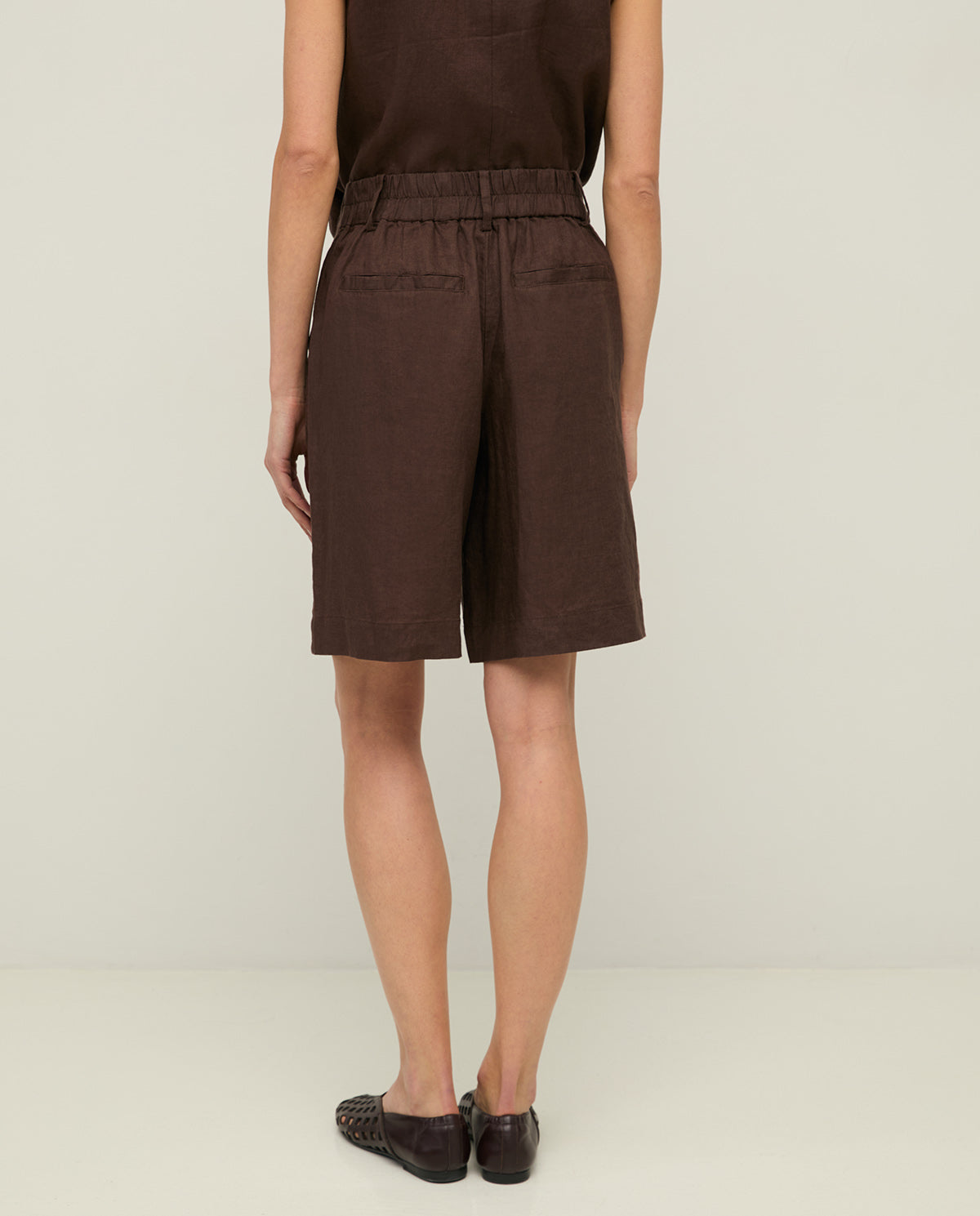 YERSE SS26 Rita Linen Shorts Chocolate