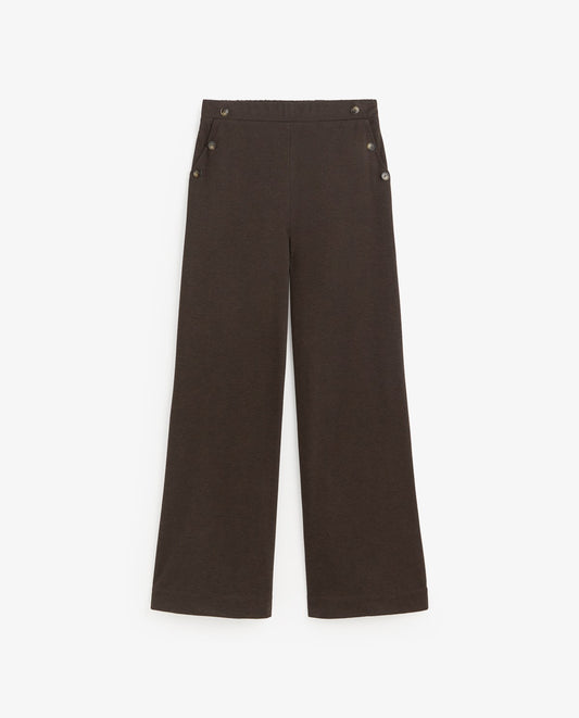 Yerse Wide Leg Button Trousers Dark Brown