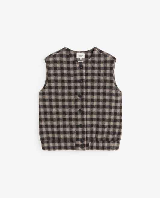 Yerse Boiled Wool Gilet Brown Check