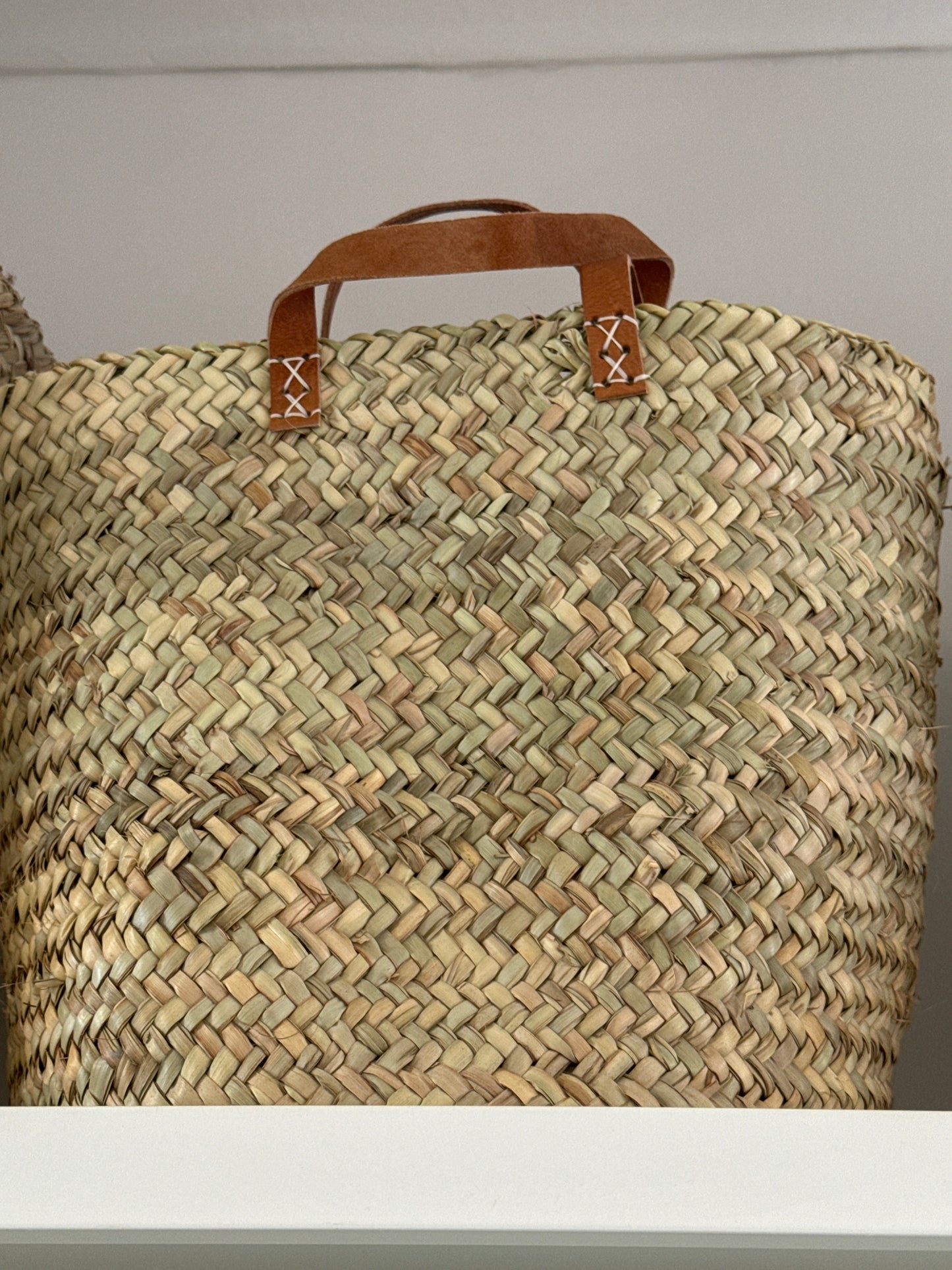 Maroc Basket Tall Palm Storage with Leather Handles