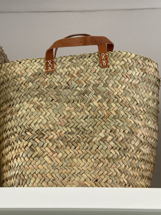 Maroc Basket Tall Palm Storage with Leather Handles