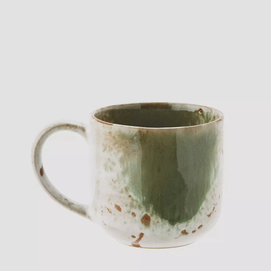 Madam Stoltz Stoneware Mug White Green Natural