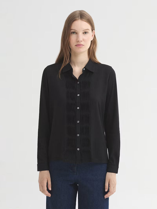 Nice things - Bimaterial shirt with pleats, Black