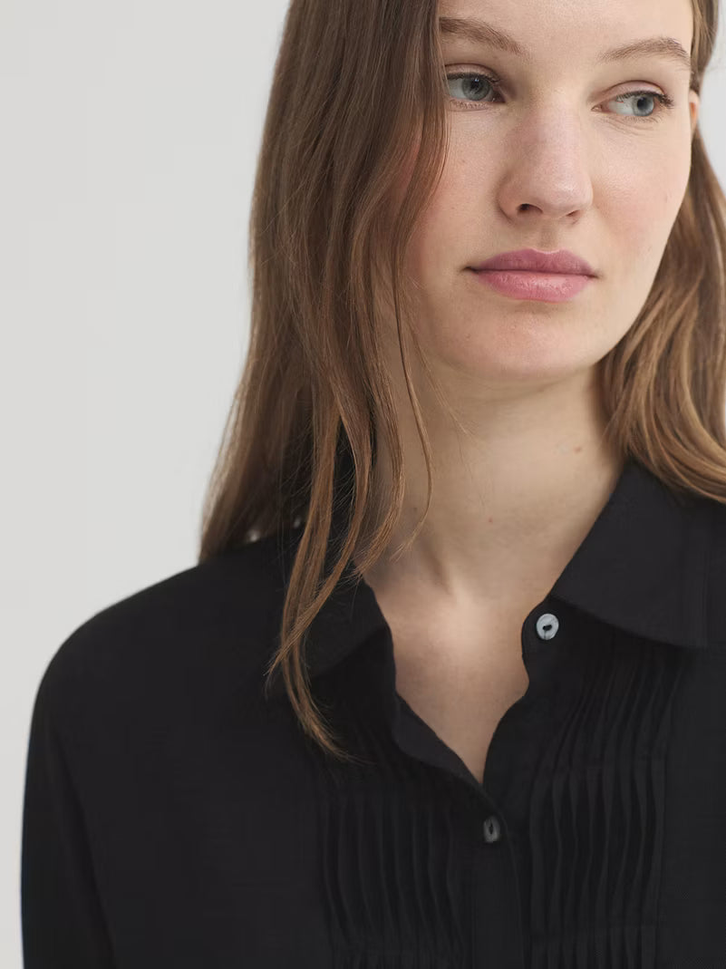 Nice things - Bimaterial shirt with pleats, Black