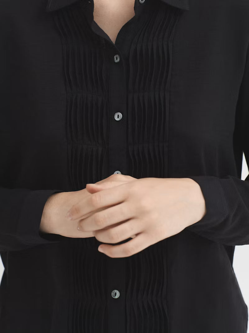 Nice things - Bimaterial shirt with pleats, Black