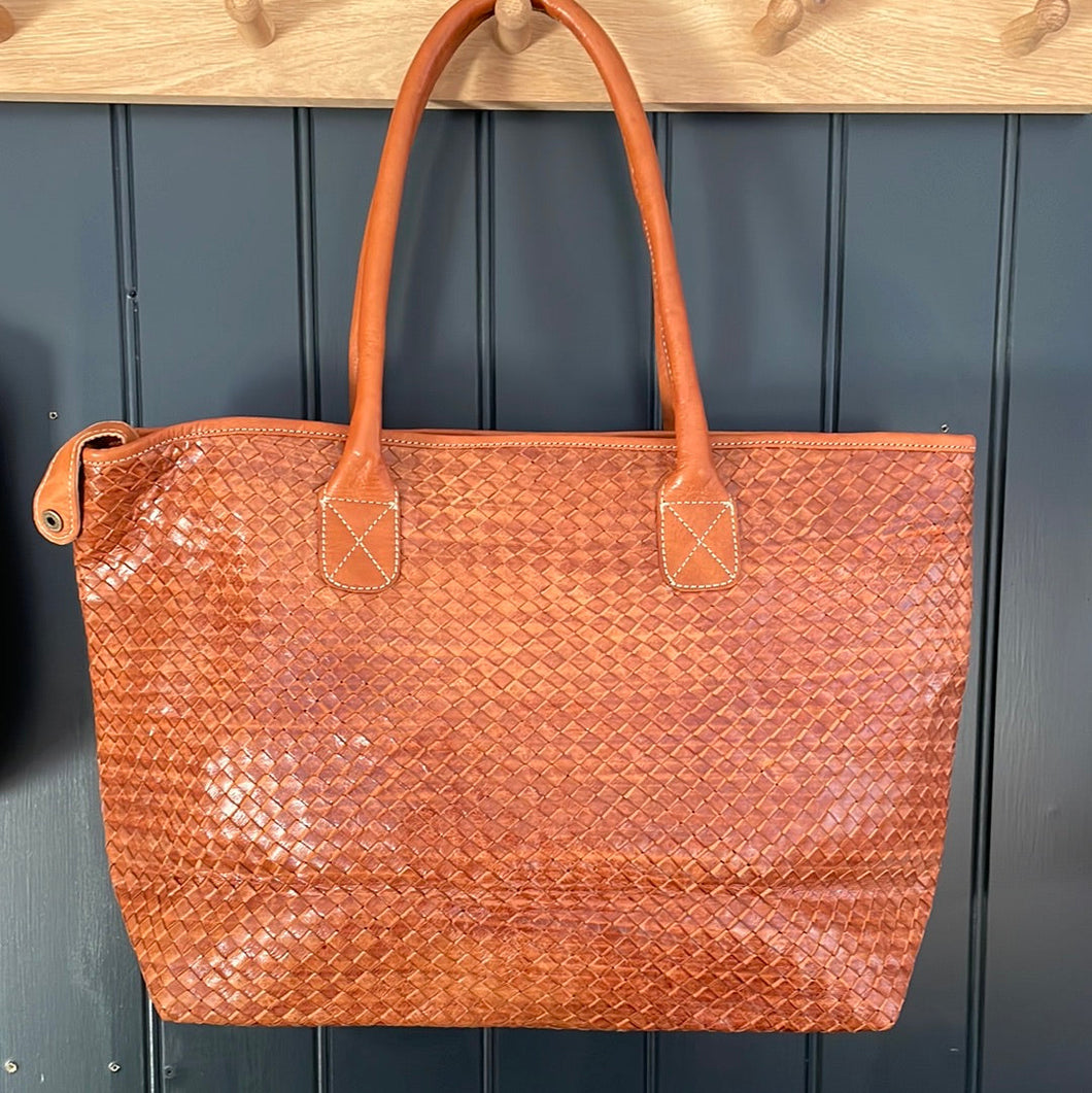 MAROC Leather Woven Tote Bag