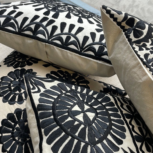 MAROC TEXTILES BW Embroidered Cushion