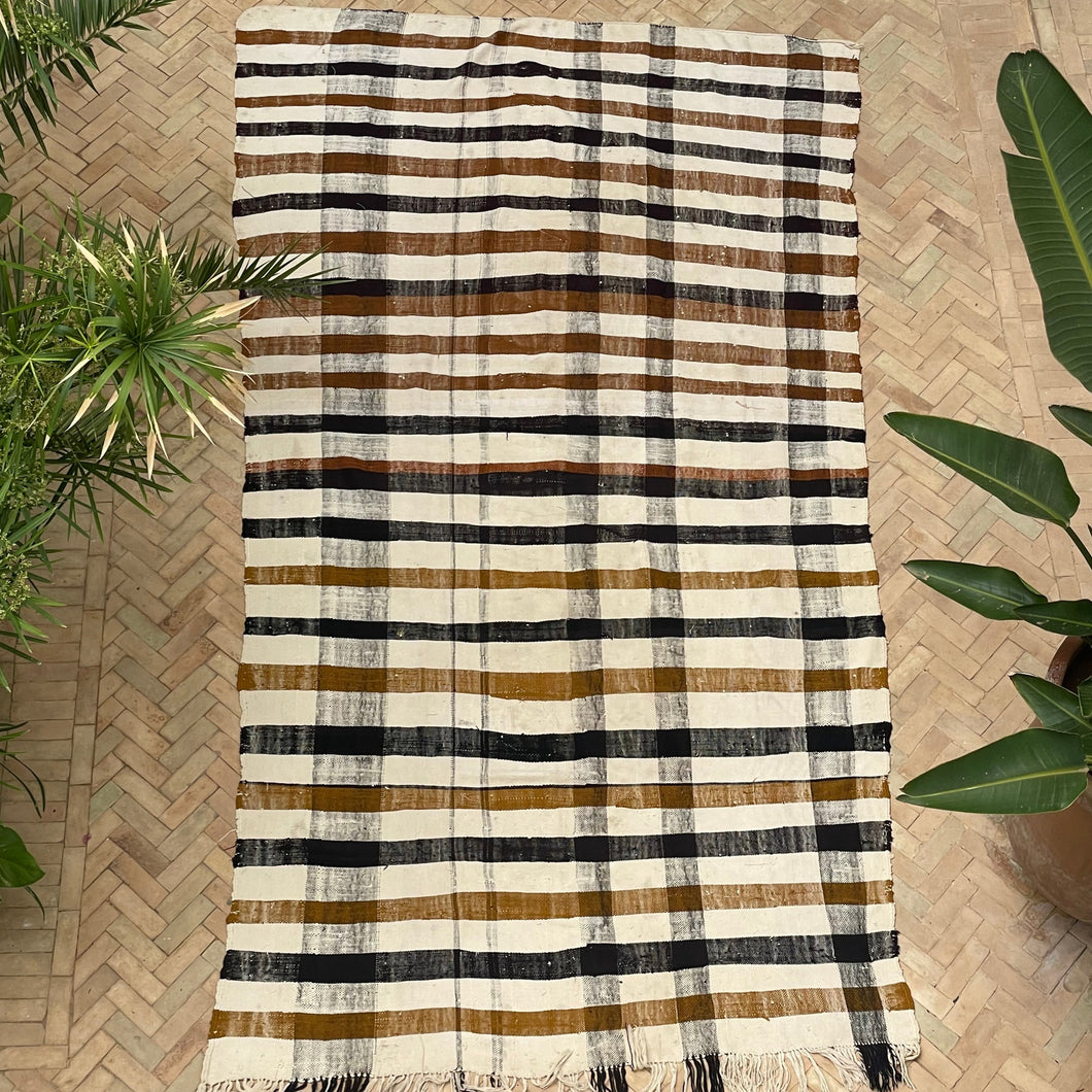 MAROC Vintage Textile - Cream Brown & Black with Red Stripe