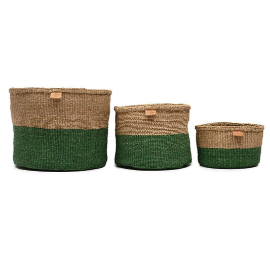 BASKET ROOM colour block woven basket: green & brown duo