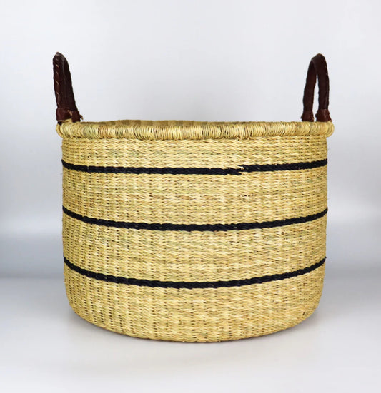 Bam’s Art Shop Natural Brown Black Stripe Laundry Log Basket
