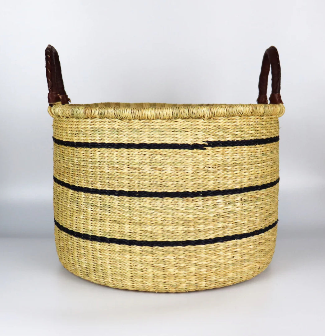 Bam’s Art Shop Natural Brown Black Stripe Laundry Log Basket